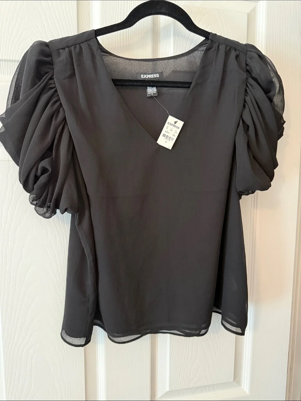 Express Black Puff Sleeve V-Neck Blouse